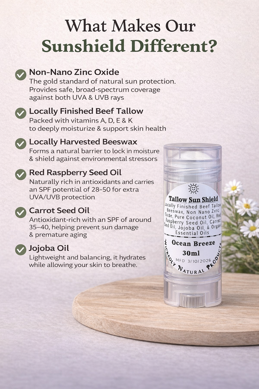 Natural Tallow Sun Shield Stick